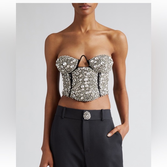 $1995 AREA Crystal Embroidered Bustier Top Black size XS See Measure On Picture - Picture 1 of 15